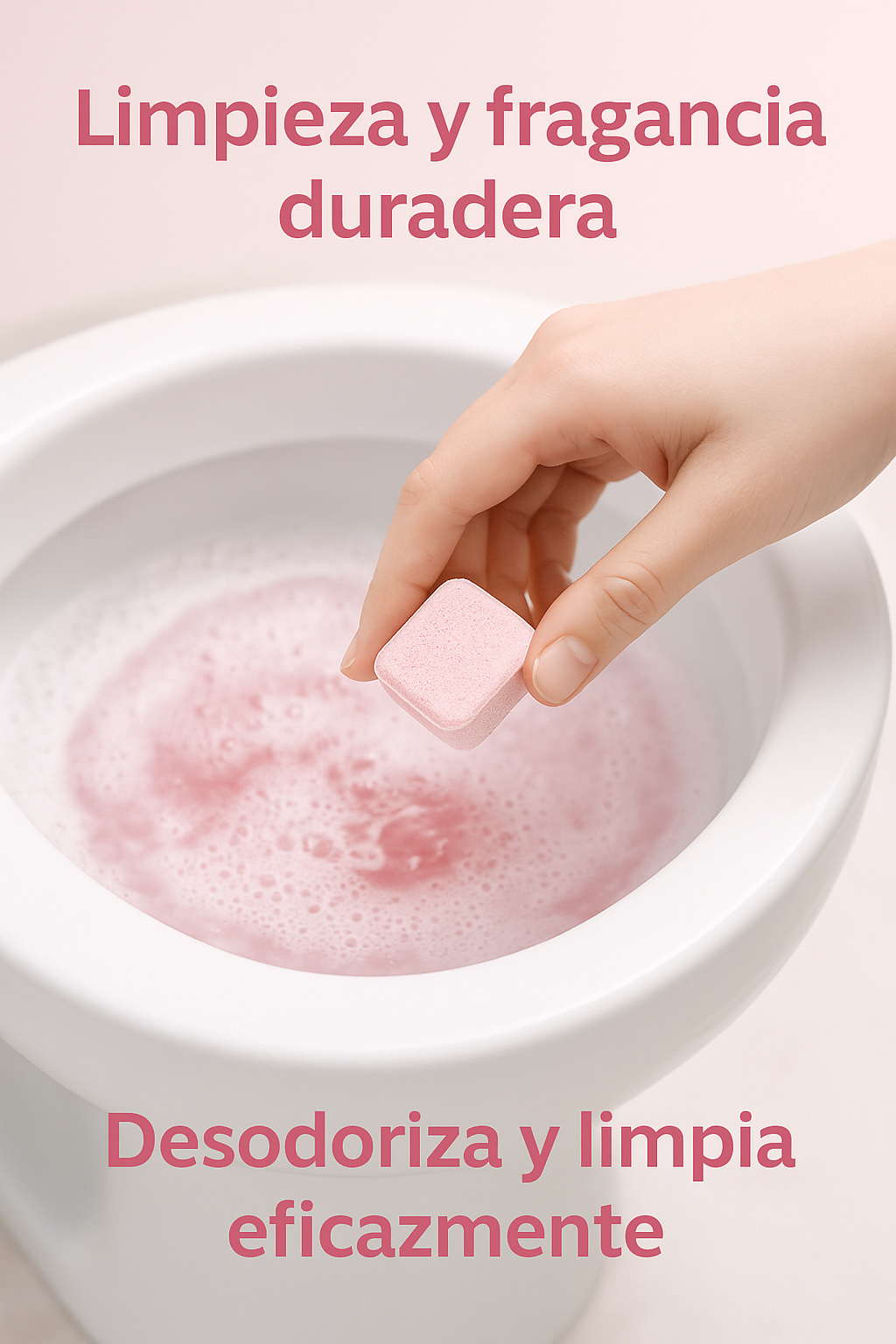 Pastilla rosa CleanPink en inodoro limpio